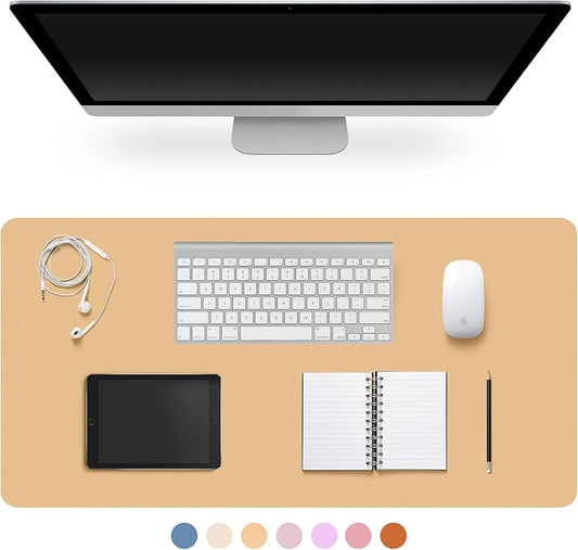 CADONO Leather Desk Pad Protector, Non-Slip PU Leather Large Mouse Pad, Easy Clean Desk Protector Mat, Writing Pad for Office/Home/Decor (Apricot, 23.6" x 13.7")