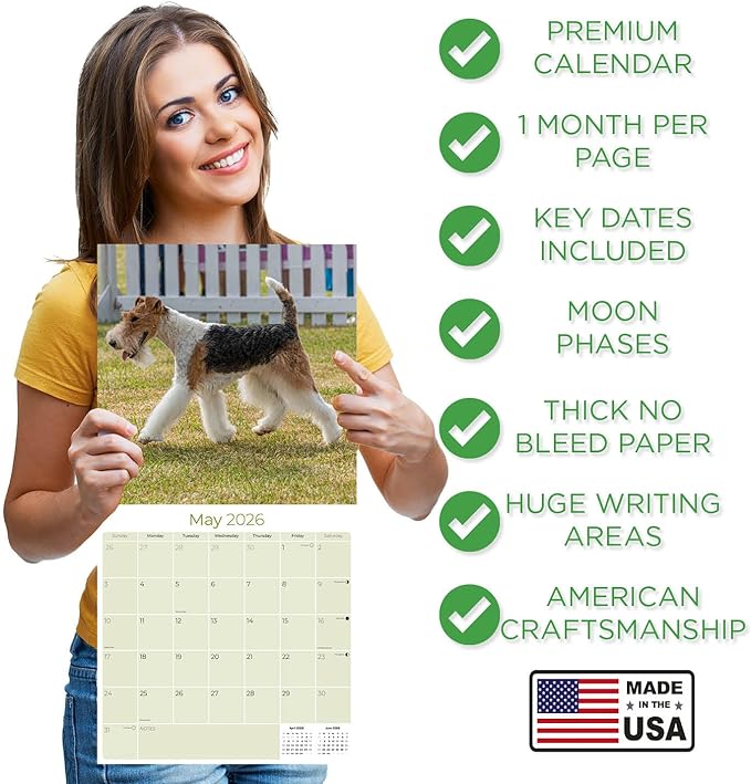 Fox Terrier Wirehaired Calendar 2026 by MegaCalendars – Monthly Dog Breed Wall Calendar, Made in USA