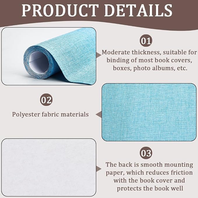 CRASPIRE Book Cloth for Book Binding 51 x 11.8in Force Blue Fabric Surface Paper Backed A3-A8 Linen Bookcover Books Album Scrapbooking Archival DIY Covering Protector Bookcloth Bookbinding Supplies