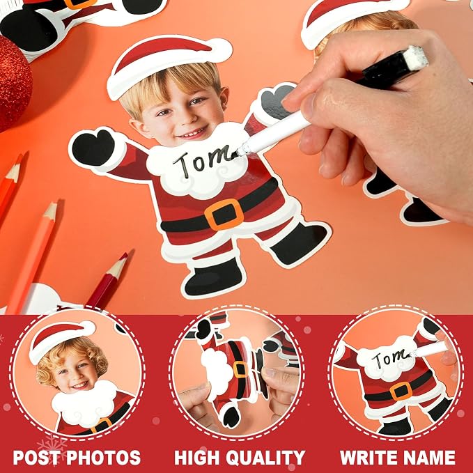 60Pcs Christmas Santa Claus Cutouts Bulletin Board Decoration Christmas Santa Claus DIY Photo Craft Cutouts Xmas Holiday Classroom Supplies for Teacher Student Party School Home Chalkboard Wall Decor