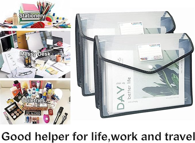 YoeeJob Plastic File Folders Legal Size Expandable Document Folder with Snap Button Closure, A4 Expanding File Wallet Envelopes Pouch with Label Pocket, 10 Packs