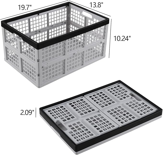 42 L Folding Stackable Storage Crates, Plastic Collapsible Storage Basket, 3 Packs