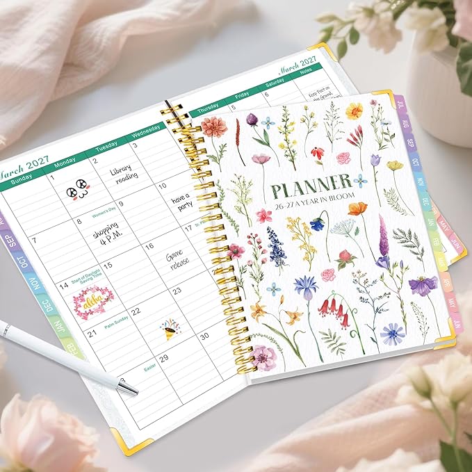 GuassLee Academic Planner 2026-2027, 12-Month Daily Weekly Monthly Calendar Planner from July 2026 - June 2027, Aesthetic Hardcover Student Teacher Planning with Inner Pocket Coated Tabs, A5 Size