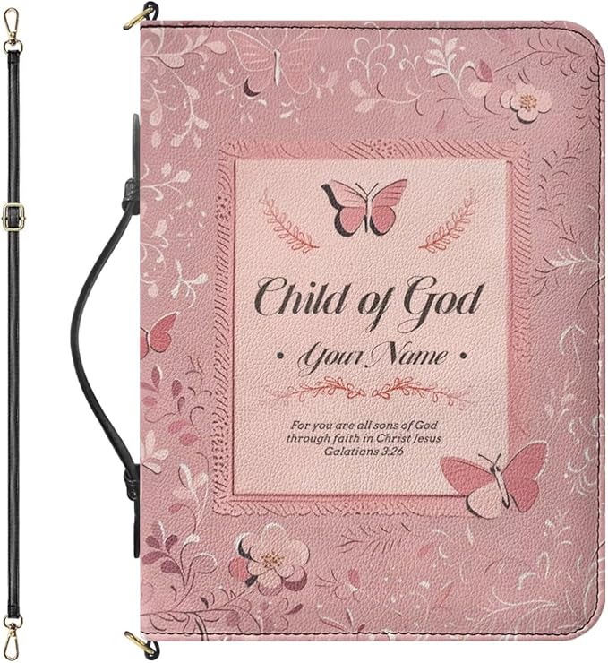Personalized Bible Case with Name, Pink Bible Cover with Strap and Handle, 3D Aesthetic Floral Print Biblia Protecto with Inner Pockets and Pen Loop, Christian Gifts for Women, Large