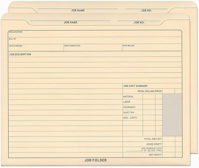 Job Folders Manila File Jackets, Heavy Duty, Preprinted, 50 Folders