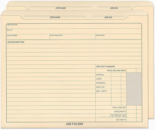 Job Folders Manila File Jackets, Heavy Duty, Preprinted, 50 Folders