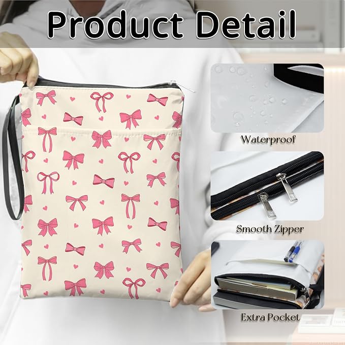 Pink Bow Book Sleeve with Zipper, Book Sleeve Gifts for Book Lovers, Book Cover for Girls Women, Book Covers for Paperbacks, Gifts for Birthday 11.2x8.3 inch