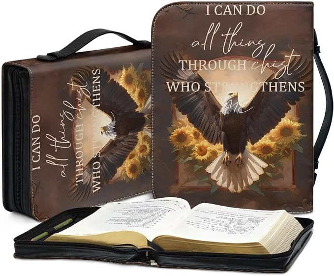 Bible Covers for Women Bible Holder Case Large Size with Handle Eagle Sunflower Monogram Waterproof Bible Protector PU Leather Bible Organizer Bag for Men