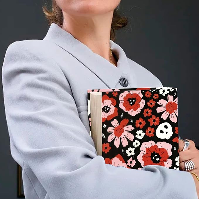 CRASPIRE Floral Stretchable Book Cover Protector Gothic Washable Reusable Jumbo Fabric Elastic Sleeve Stretchy Wrap Up to 9x11In for Hardcover Paperbacks Book Lover Notebook Textbook Reader Halloween
