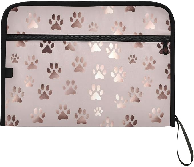 ALAZA Rose Gold Dog Paw 13 Pocket Expanding File Folder with Labels, Accordion File Folder File Organizer Letter A4 Paper for Office School Student