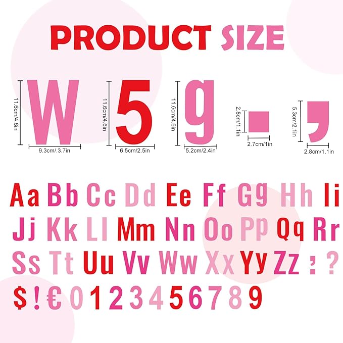 FYSUIMU 134 Pcs Valentine's Day Bulletin Board Letters Alphabet Number Symbol Paper Cutouts Pink Red Colored Decoration Letters Combo Set with 200 Pcs Glue Points for Home Classroom Party