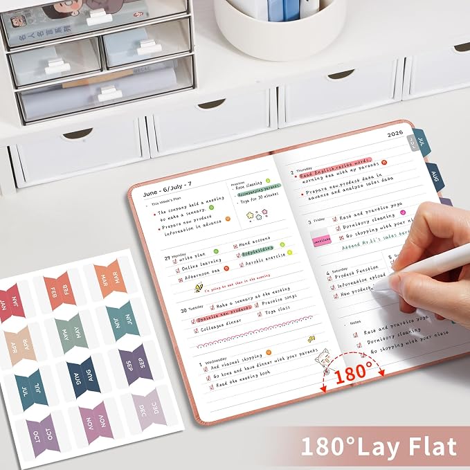 AHGXG Pocket Calendar 2026-2027, July 2026 - June 2027, Academic Planner, Weekly and Monthly, Small Size for Purse, Hardcover, 12-Month Tabs, for Women, School, 3.9"X 6.7" (Rose Gold)