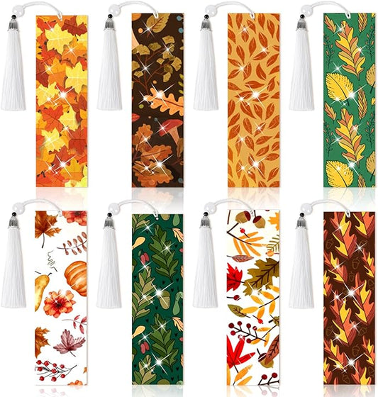 8 Pieces Christian Bible Verse Diamond Art Bookmarks 5d Christian Beaded Bookmark Acrylic Tassel Bookmark for DIY Making Beginners Kids Adults Arts Craft Supplies (Fall)
