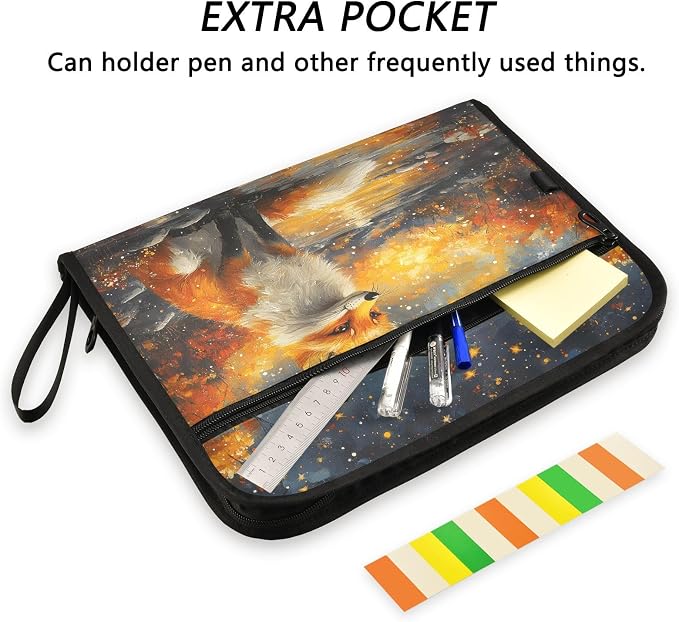 Expanding File Folder Funny Magic Fox Accordion File Organizer 13 Pockets Document Organizer with Zipper Labels A4 Letter Office Storage
