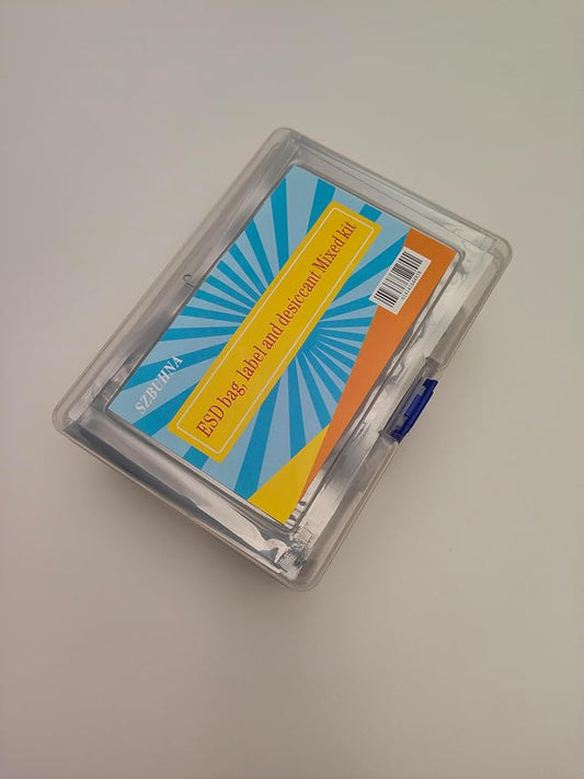 Electronic Components Storage Organizer Kit with Detachable Multi-Grid Box, 2 Sponge IC Cases, Anti-Static Bags, Desiccant Packets & Labels for Moisture Proof, Anti-Static & Pin Bending Protection