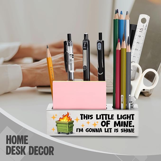 FOKCBOCM Funny Office Pen Holder with This Little Light of Mine Quote, Stainless Steel Desk Organizer for Sarcastic Workspace Decor Gift-DS132