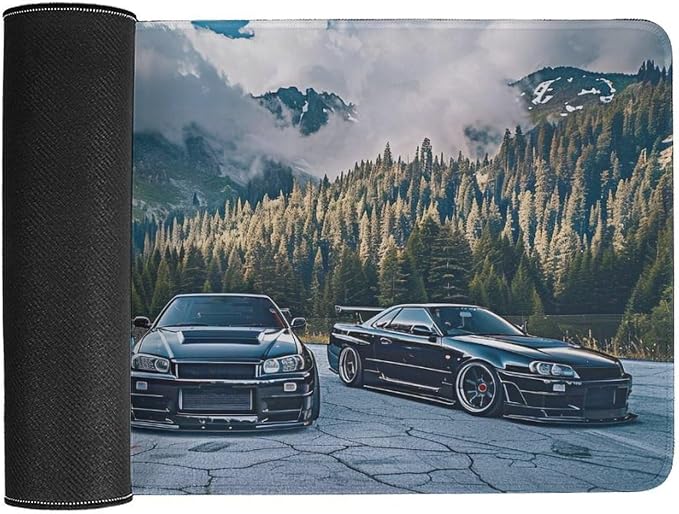 Car Gaming Mouse Pad Large Mousepad R34 Sport Car Stance Mountain Landscape Desk Mat for Keyboard and Mouse Mat Non-Slip Rubber Desk Pad 40X75cm, Style