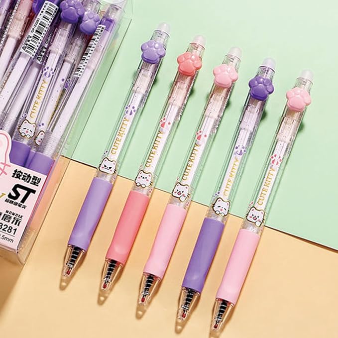 MOZXIRZ 8 Pcs Erasable Gel Ink Pens Retractable Erasable Pens Cute Cartoon Cat Pen 0.5mm Black Ink Smooth Writing Aesthetic Pen for Women Girls Boys Office School Supplies (8Pcs Cat-Black Ink)