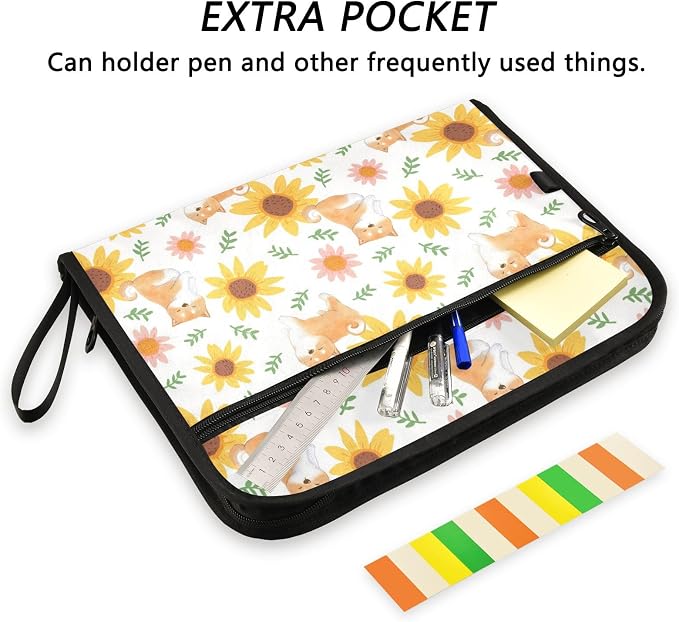 Shiba Inu Dog Sunflowe 13 Pockets Expanding File Folder with Sticky Labels Accordion File Folder Document Organizer Letter Size A4 Papers Expandable File Keeper