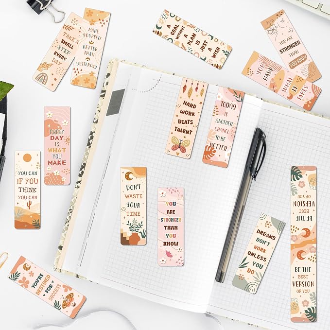 Wxiben Motivational Magnetic Bookmark Gifts - 30 Pcs Boho Inspirational Book Mark Magnets Retro Positive Bookmarks Magnetic Affirmation Book Markers Page Clip for Women Students Teachers Reading Gifts