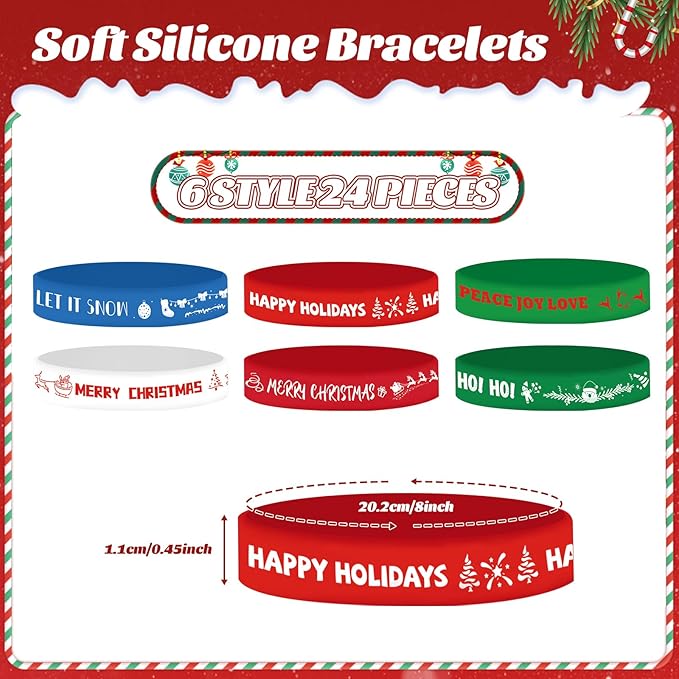 48 Pcs Christmas Pencils Set 24 Pcs Christmas Pencil Xmas Pencil 24 Pc Christmas Silicone Bracelets Silicon Wristbands Christmas Stocking Stuffers (Classic)