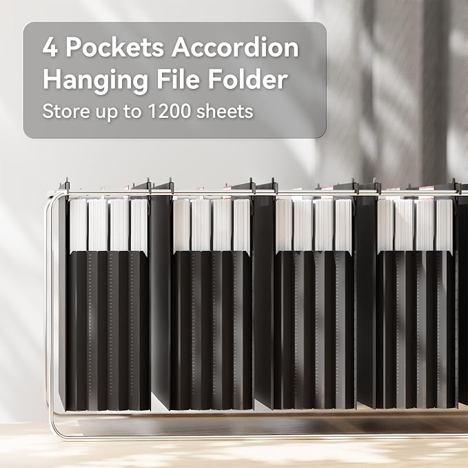 ANSOOK Hanging File Folder Letter Size,6 Packs Extra Capacity Hanging File Folders with Tabs,5" Expanding Plastic Hang Folder,Accordion File Organizers,File Cabinet Folders for for File Frame & Box