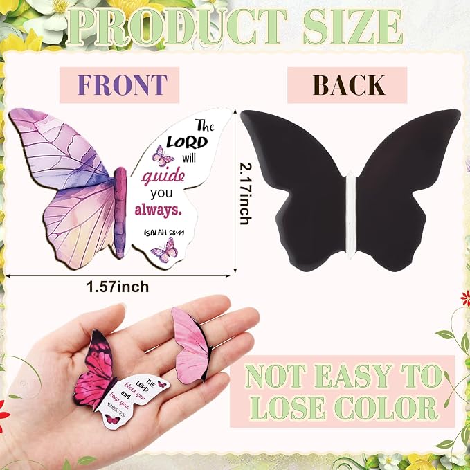 Resurhang 24 Pieces Bible Verse Magnetic Bookmarks Christian Butterfly Magnet Bookmarks Foldable Women Religious Gift for Mother's Day 1.6 x 2.2 In Inspirational Reading Page Markers for School Church