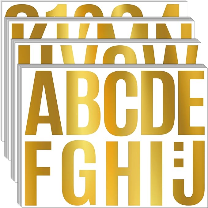Bemeol 30 Sheets Large Letter Sickers 4 inch Vinyl Letter Alphabet Number Stickers for Bulletin Board Classroom Mailbox Home Decor(Gold)