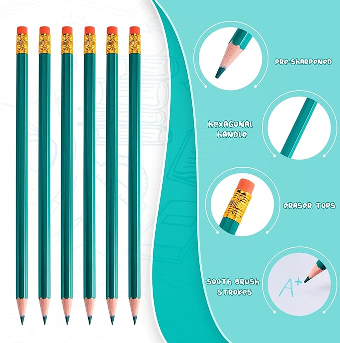Zhanmai 24 Pcs Green Pencils Erasable Colored Pencils Pre-sharpened 2 HB Wooden for Checking Grading Test Correcting Writing Map Coloring Drawing Office Supplies