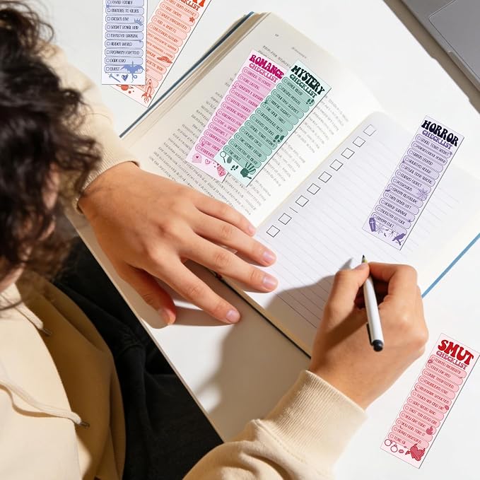 120 Pcs Bookmark Book Tracker, Romance Horror Fantasy Paper Bookmark for Women Man, Double-Sided Reading Page Markers for Reading Lovers Bookish Students School Supplies