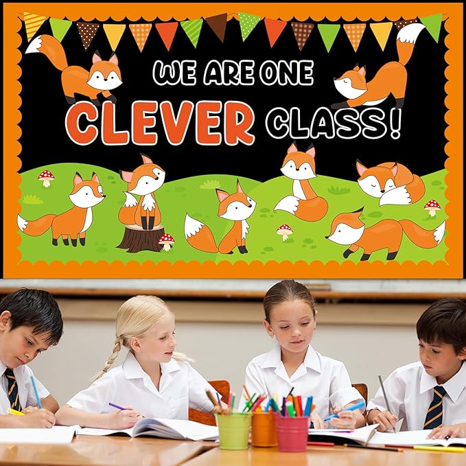 Woodland Fox Fall Bulletin Board Set Fall Bulletin Board Decorations Red Foxes Cutouts Classroom Decors for Autumn Office Home School Chalkboard Wall Door Woodland Animals Theme Party Supplies