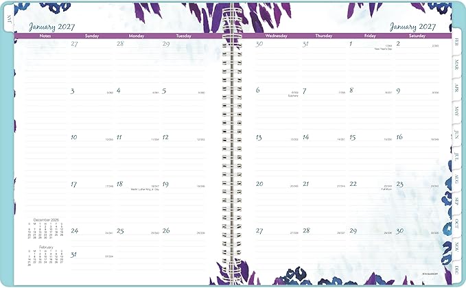 AT-A-GLANCE 2027 Appointment Book Planner, Weekly & Monthly, 13-Month Jan-Jan, 8.5" x 11", Hourly, Wild Washes, Teal (523-905-27)