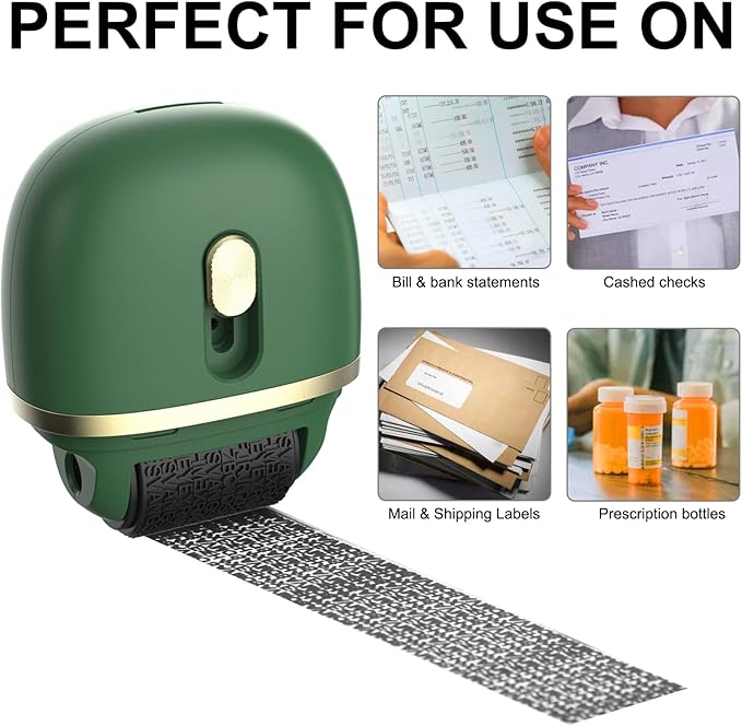 Lomil Identity Protection Roller Stamps 2 Pack - Confidential Roller Stamp with 4 Refills - Wide Identity Theft Protection Stamp for ID Blockout, Privacy & Security(Green)