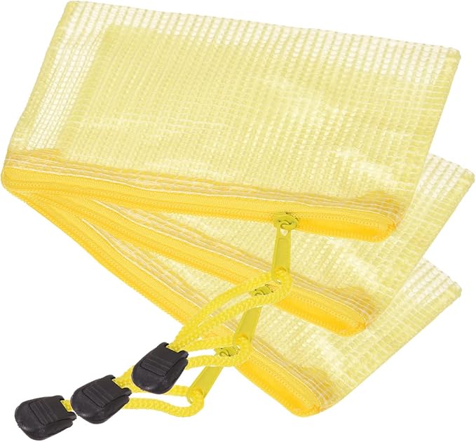 YOKIVE 3 Pack Mesh Zipper Bags, B8 Mesh File Pockets | Plastic Document Pouch, Great for Office Appliances Travel Storage(Yellow)