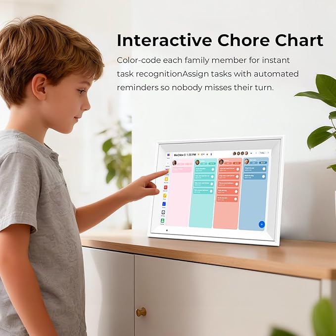 10.1'' Digital Calendar & Chore Chart - Smart Interactive Display for Family Schedules, 1280 * 800P IPS HD Touchscreen Electronic WiFi Planner