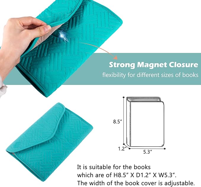 Aplufine Reusable Book Cover with Magnet Closure - Adjustable Book Sleeve for Book Lovers Gift - Book Protector for Paperback -Book Covers for Hardcover - Book Pouch - Book Carrier Teal AM491
