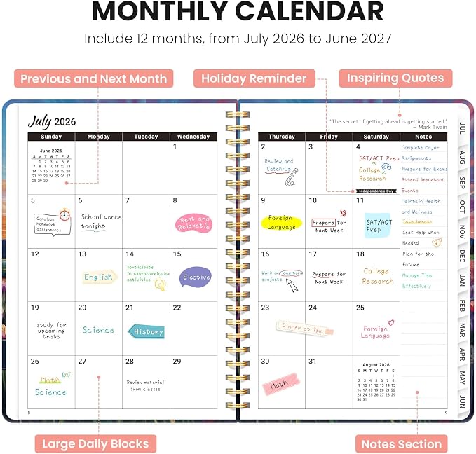 Planner 2026-2027, Monthly and Weekly Calendar Academic Planner July 2026 - June 2027, Hardcover Student Teacher Planning Agenda Book with Tabs, Perfect for Office School Supplies, A4 (8.5" x 11") - Radiant Pastures