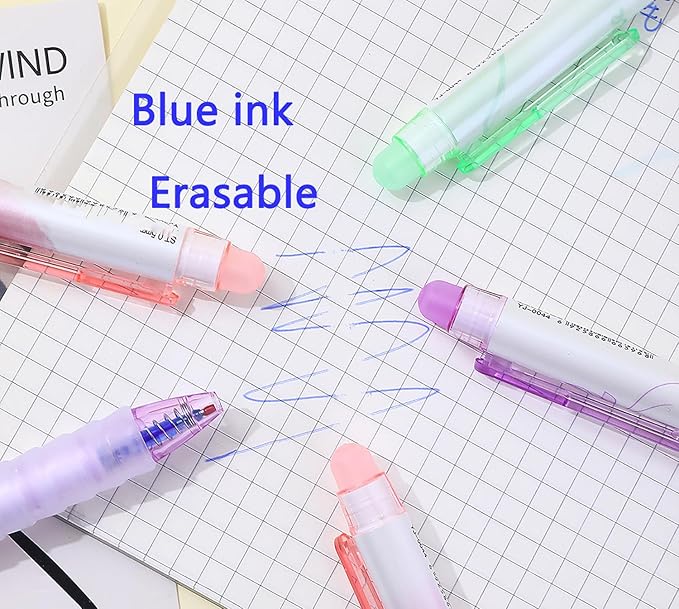 6pcs Erasable Pens 0.5mm Blue Gel Ink Pens Retractable Mistake-Free Smooth Writing Pens with Erasers for Women Men Office Supplies (Star 6pcs, Blue)