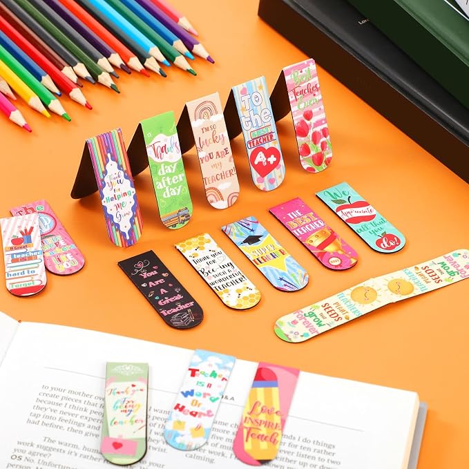 Gersoniel 32 Pcs Teacher Appreciation Gifts Bulk Teacher Magnetic Bookmarks Inspirational Page Clips Thank You Gifts for Employee Staff Xmas Stocking Stuffers for Women(Cute)