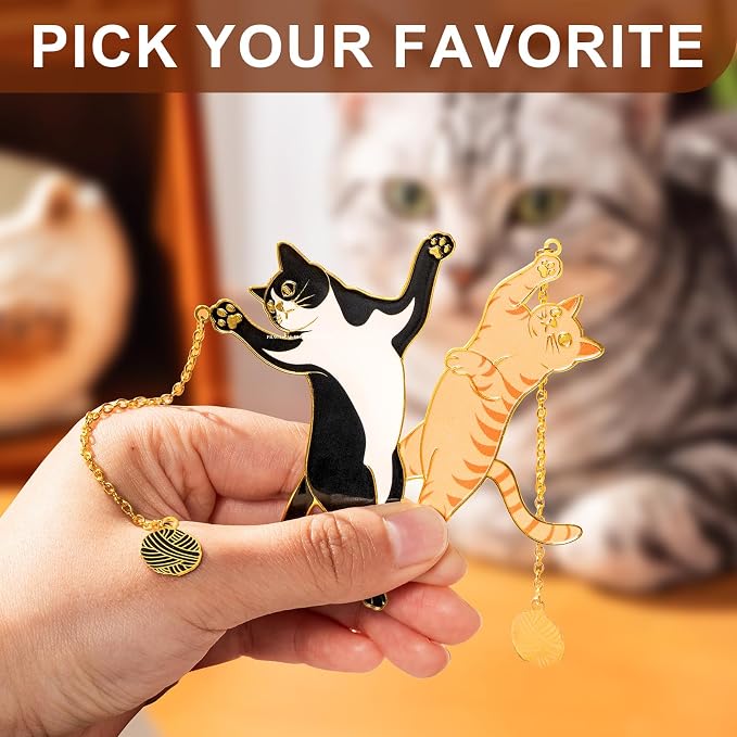 4 Pcs Cat Bookmark Set for Women, Cute Metal Bookmarks with Gold Chain and Round Charm, Book Marks for Reading Women, Book Marker, Bookmarks for Book Lovers