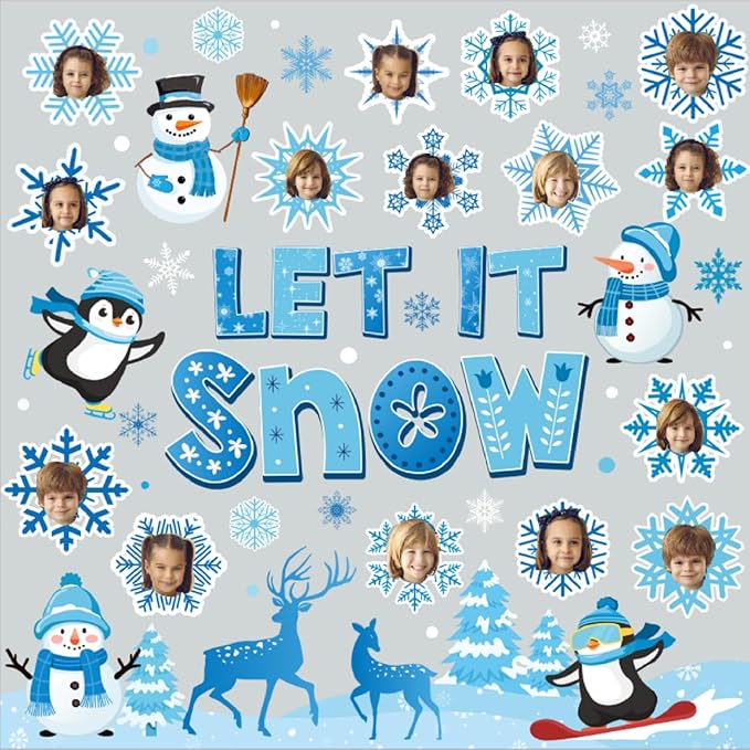 Pasimy Winter Bulletin Board Decorations January Bulletin Board Set Snowman Classroom Decor Penguin Snowflake Let it Snow Cutouts for Kindergarten Winter Wonderland Office Wall Door Holiday Supplies