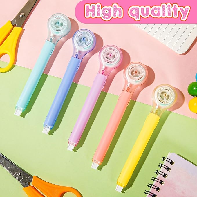 Gersoniel 10 Pack Correction Tape Pen Correctional Ink Tape Push Pull Protective, Easy to Use Applicator for School Office Supplies, 0.2 x 236 Inch (Dessert Colors)