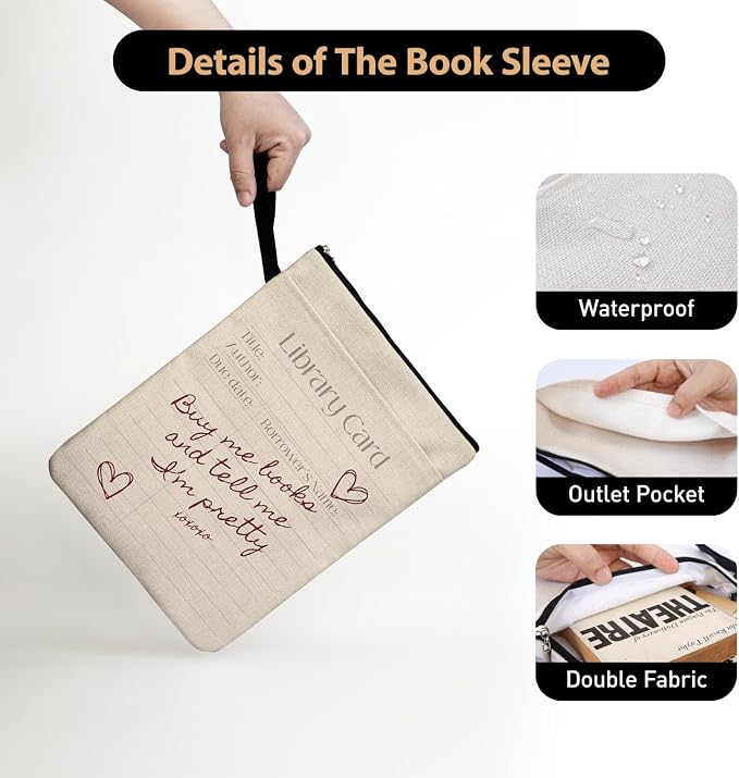 Vintage Library Card Pattern Book Sleeve for Women Book Lovers, Bookcover Protector for Paperbacks with Handle & Pocket for Friends Librarian Bookish Book Club, Buy Me Books and Tell Me I'm Pretty