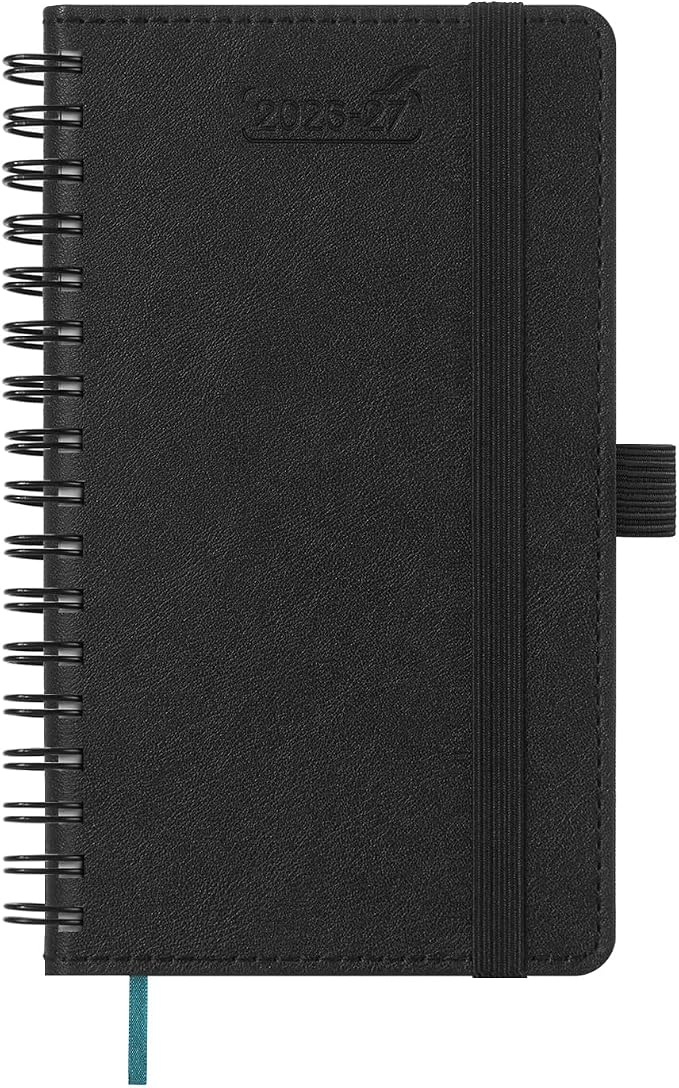 BEZEND Pocket Planner 2026-2027 Weekly and Monthly (3.5" x 6") 18 Months Small Academic Calendar (Jul 26-Dec 27) for Students, Work & Home, Storage Pocket, Spiral PU Leather Softcover -Black