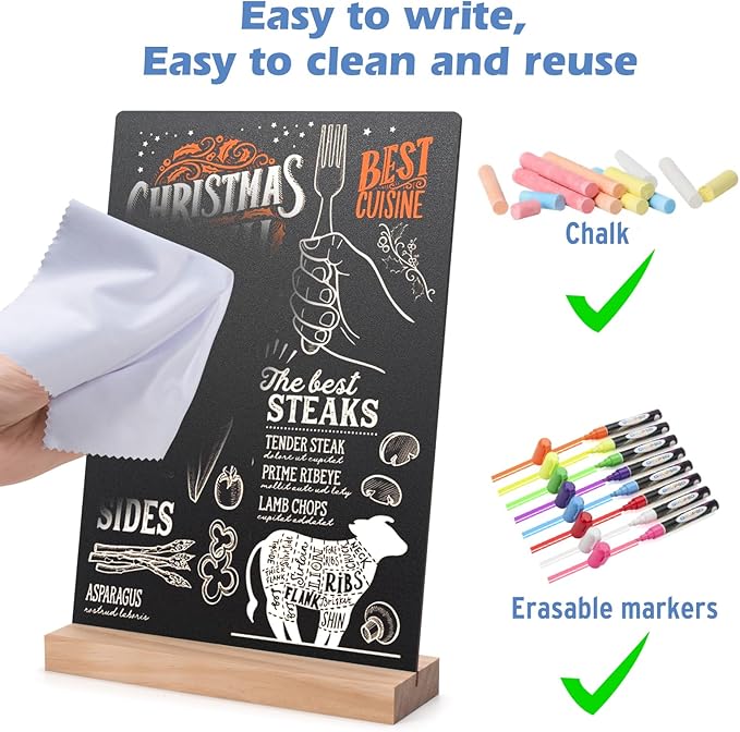 8 x12 Inch Tabletop Chalkboard Sign with Base Stand, 2 Pack Menu Chalk Board Sign Store Food Signs, Message Boards for Party, Wedding, Tables Decoration, Bar and Restaurant