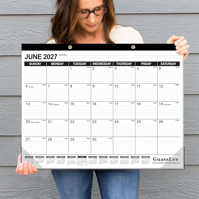 GuassLee Large Desk Calendar 2026-2027,19 Months from Jun. 2026 to Dec. 2027, 22 x 17 Inches Desktop Wall Calendar Hanging Planner with Julian Date, Notes, Corner Protectors for School Home Office