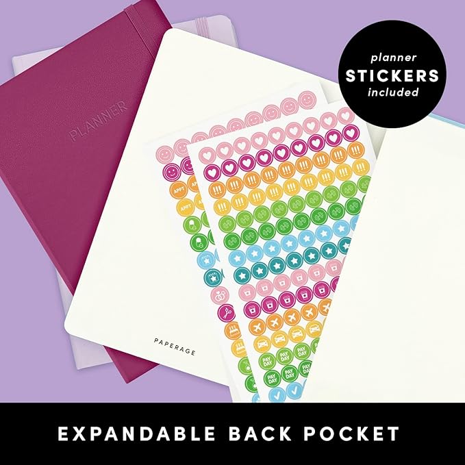 PAPERAGE Undated Weekly & Monthly Hardcover Planner (Black), 5.6 in x 8 in, Includes Lined Note Pages & 2 Sticker Sheets