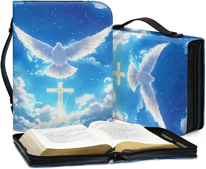 Bible Covers for Women with Handle Sky Dove Cross Print Lightweight Large Bible Tote Bag for Man Waterproof Multi-Functional Man Bible Carrying Case