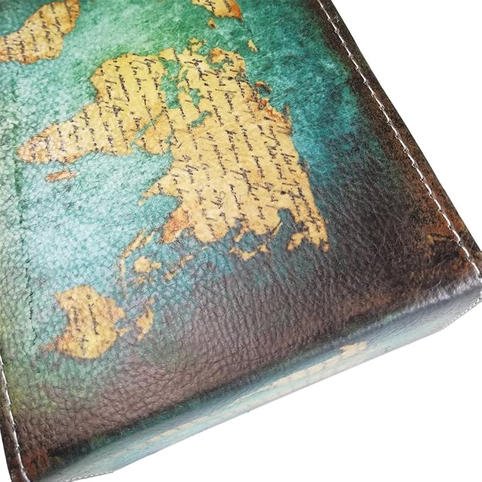 DreamsEden Vintage Pen Pencil Holder Cup Retro Pattern Desk Organizer for Home Office Bedroom (Blue World Map Square)