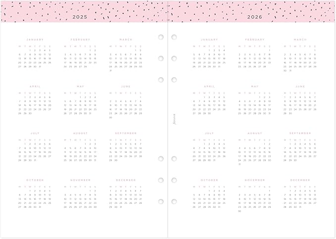 Filofax Calendar Diary Refill, A5 Size, Week-to-View, Confetti Minimal Diary Pack, Multilingual: Five Languages, 2025 (C68591-25)